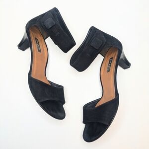 Paul Green Black Suede Sandals Heeled Ankle Strap US Size 9 / UK Size 6.5